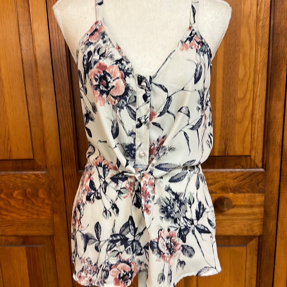 Floral Tie-Waist Cami Top - Cream/Pink